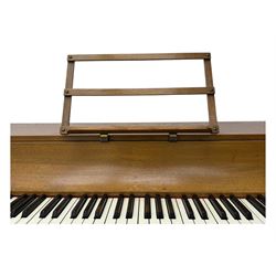 Louis Zwicki - mid-20th century oak cased compact piano, fitted with a folding music rest and full keyboard, dual brass pedals
