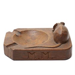 Mouseman - tooled oak ashtray, rectangular form with canted and rounded corners, engraved to the edge HH MM 1957, carved with mouse signature, by the workshop of Robert Thompson, Kilburn, W10cm