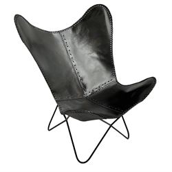 Stitched leather butterfly chair, on metal base