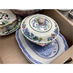 Masons Ironstone ceramics, including Ascot pattern jug, charger and oval plates, two tea jars, Manchu pattern fruit bowl, Fruit Basket pattern fruit bowl, etc, in three boxes