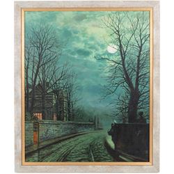 Manner of John Atkinson Grimshaw (British 1836-1893): Moonlight Winter Scene Headingly Lane Leeds, oil on board unsigned 60cm x 50cm