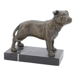 Bronze figure of a Staffordshire bull terrier, upon a rectangular base, H14cm
