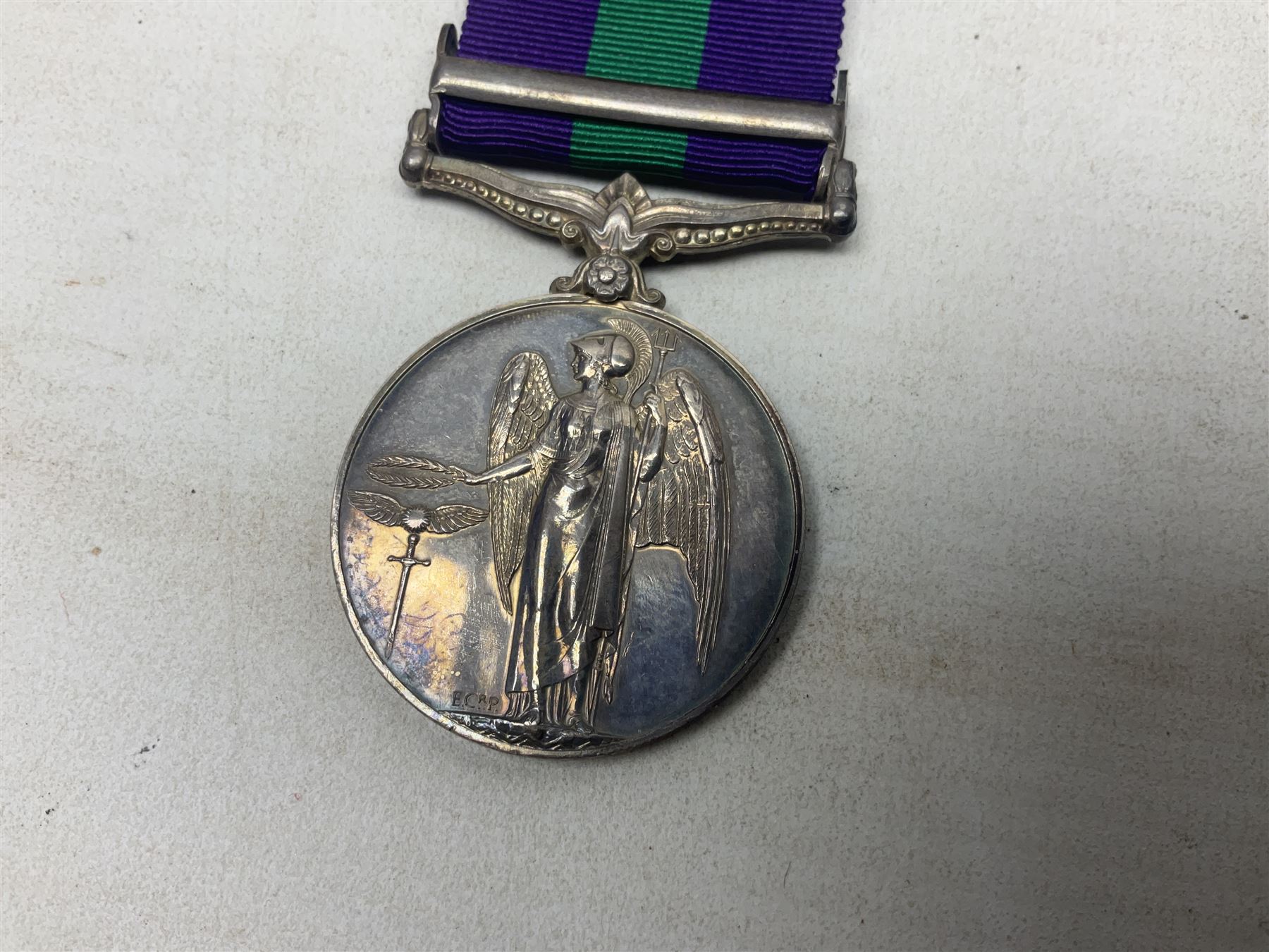 George VI General Service Medal with Palestine 1945-48 clasp awarded to 19117460 Pte. P. Tilmouth R. Lincolns; with ribbon