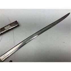 French model 1866 sabre bayonet, the 57.5cm curving blade marked St. Etienne 1873; in associated steel scabbard L71cm; and Mosin-Nagant M1891 socket bayonet with 43cm cruciform blade No.37068 (no scabbard) (2)