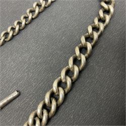 Victorian silver pair cased fusee lever pocket watch, No. 6765, cream enamel dial with Roman numerals, case makers mark R.S, Birmingham 1861, on silver Albert chain