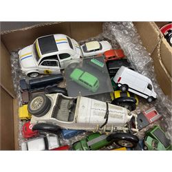Large collection of die-cast model vehicles of various scales to include examples from Welly, Saico, Lledo etc, with a quantity of empty boxes; in four boxes 