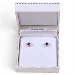 Silver and 14ct gold sapphire stud earrings, boxed