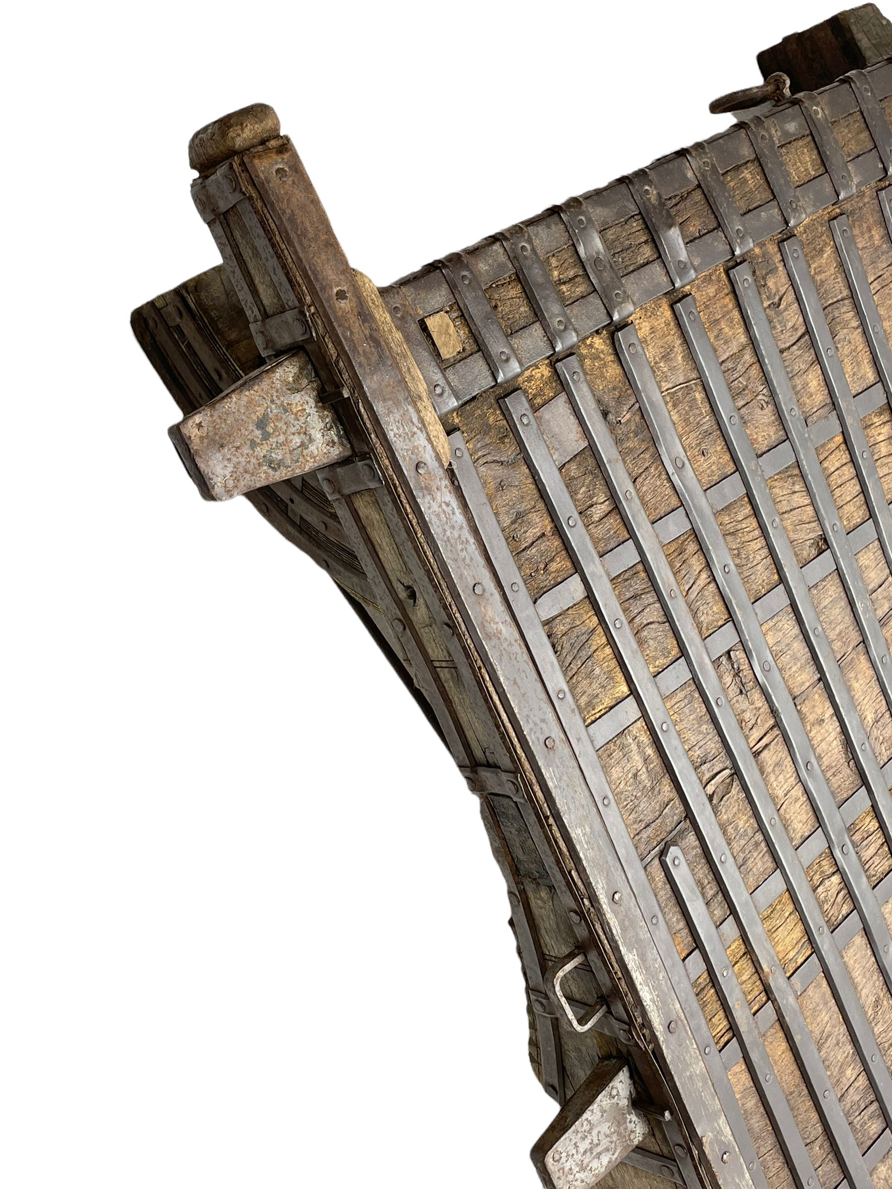 19th century Indian elephant 'Howdah' saddle, hardwood and iron bound 