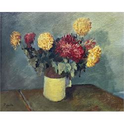 Joseph Pighills (British 1902-1984): Still Life of Dahlia Flowers in a Mug, oil on board signed 30cm x 38cm
