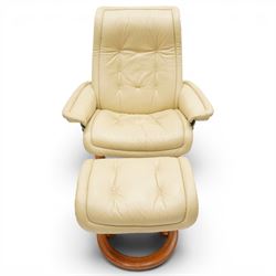Ekornes - Stressless cream leather upholstered reclining armchair together with a matching stool