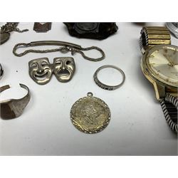 Four wristwatches including Seiko automatic, Sekonda, Timex and Ingersoll, silver Acme Lever pocket watch by H Samuel, 9ct gold keepers ring, silver and 9ct gold paste stone set cluster ring, silver and stone set silver jewellery and other vintage jewellery