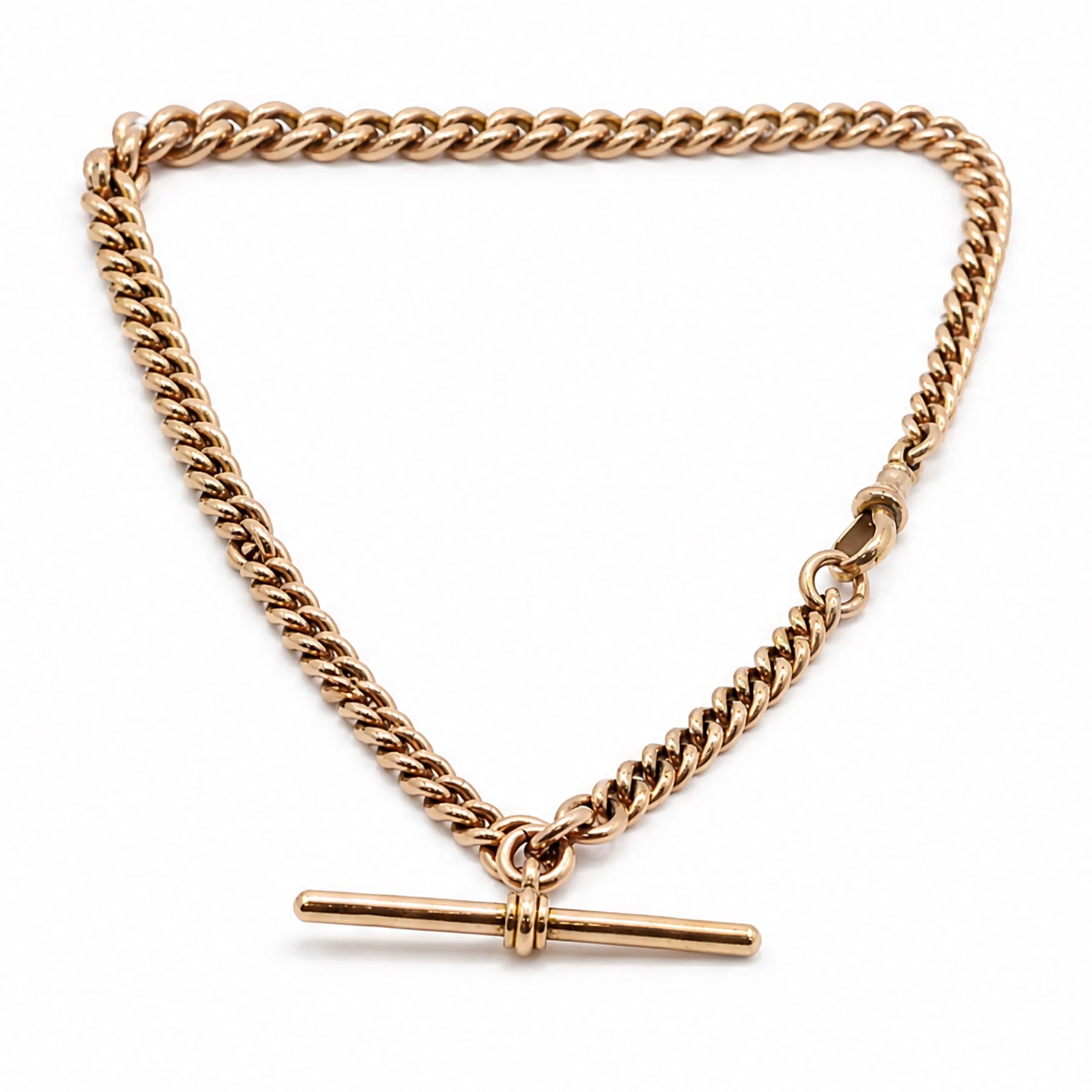 Victorian 9ct rose gold graduating Albert chain, Birmingham 1897