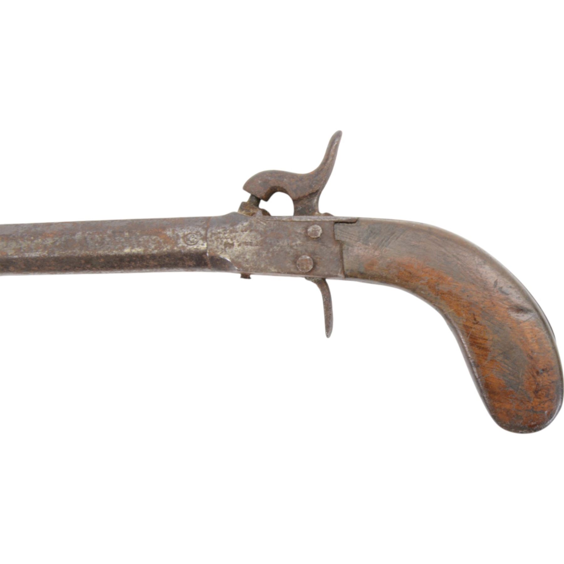19th century percussion pistol with octagonal barrel, together with muff/ starter pistol 