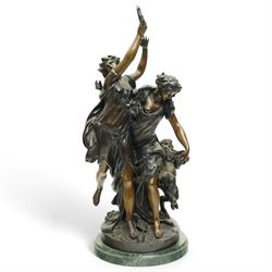 After Michel Claude Clodion (French 1738-1814): A Bacchanalia patinated bronze sculpture g...