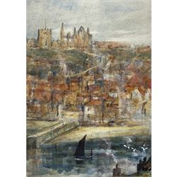 Rowland Henry Hill (Staithes Group 1873-1952): Tate Hill Pier and Whitby Abbey, watercolour unsigned 21cm x 15cm