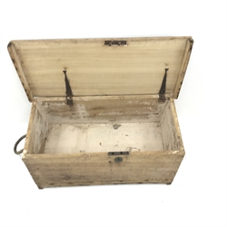 19th century stripped blanket sea box, single lid, two rope handles, W86cm, H41cm, D46cm