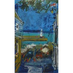 Selina Thorp (British 1968-): 'St Ives Lighthouse', pastel and watercolour signed titled a...