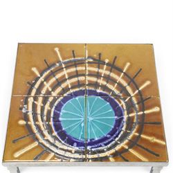 Juliette Belarti for Adri - 1960s-70s nest of three brutalist design tables, ceramic tiled tops, raised on a chrome frame 