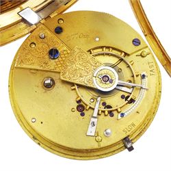 Victorian 18ct gold open face fusee lever pocket watch, No. 27704, gilt  dial with Roman numeral hour markers and subsidiary seconds dial, case by Wickes & Trahern, Chester 1887