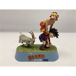Seven limited edition Robert Harrop figures from the Beano Dandy collection, comprising The Beano Dandy Collection Bash Street Kids 50th Anniversary BSK50, Roger the Dodger's Dad You'd Better Be in There Roger!, two Desperate Dan Safe Cracker BDS13, The Beano Book Front Cover 1959 BDFC03, The Beano Book Front Cover 1973 BDFC01, some first editions, and Beano, Dandy Christmas 2013 The Beano Book 1975 The 10th Day of Christmas, no 137/200, BDCS13, all with boxes