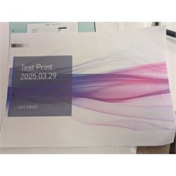 Epson ET-2750 ecotank printer, boxed with a collection of printing paper including photographic paper and postcards