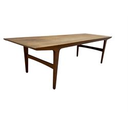 Mid-20th century teak rectangular coffee table, on tapering supports joined by stretchers