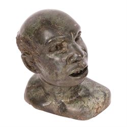 Nicholas Tandi (Zimbabwe born 1948), carved verdite stone bust of a man, signed to base, H18cm