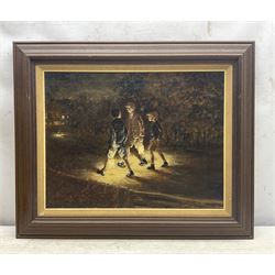 Fred Wilde (Northern British 1910-1986): 'Going to Choir Practice', oil on canvas signed, titled verso 38cm x 49cm 