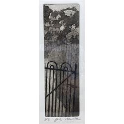 Michael Atkin (Scarborough 1952-): 'Gate', artist's proof drypoint etching signed titled and numbered 2/3, 24cm x 8cm