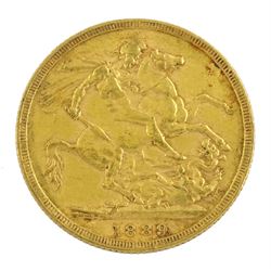 Queen Victoria 1889 gold full sovereign coin