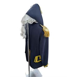 Lord Nelson costume, including hat, jacket and medals, on a black plastic male mannequin