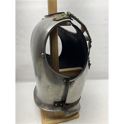 French 2nd Empire Cuirassiers breastplate and backplate, both marked internally along the bottom flange August 1862 for the Premier Guard Lancers No.450; on modern wooden display stand