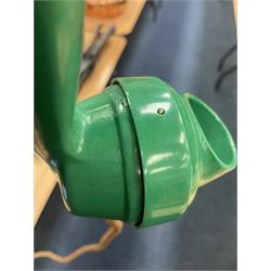 Jade green Bakelite telephone, of pyramid form with alphabet dial, brown braided handset cord and a base draw