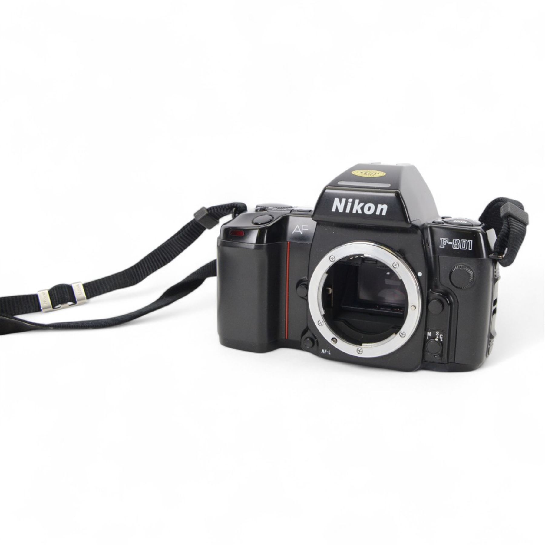 Nikon F-801 camera body serial no. 2010504, together with Nikon accessories, including wireless transmitter WT-1, focusing screen and speedlight