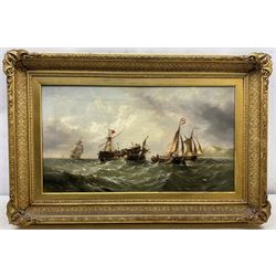 Henry Redmore (British 1820-1887): British Wreck being towed to the Coast by Dutch Fishing Barges, oil on canvas signed and dated 1866, 34cm x 62cm