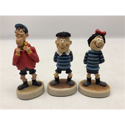 Thirteen Robert Harrop figures from the Beano Dandy collection, comprising Yo-Yo Collectors Piece 1996, Desperate Dan BD03, Cuthbert Cringeworthy BD08, Teach BD06, 'Erbert BD14, Toots BD12, Winston BD17, Fatty BD07, Dennis The Menace BD01, Dennis the Menace Fishing BD806, Sydney BD13, Wilfrid BD15 and Plug BD11