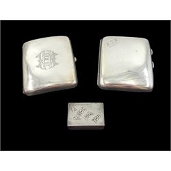 Victorian silver matchbox, embossed 'A Match For You' decoration by James Deakin & Sons, Birmingham 1900 and two silver cigarette cases, both hallmarked, approx 8.4oz