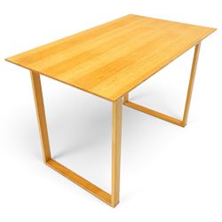Samuel Chan Alba for Channels of Chelsea - golden oak writing table or desk, rectangular top raised on rectangular end supports