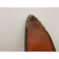 Pair of 1930s wooden skis, with painted metal runners beneath stamped Attenhofer, with retailers label for Ernst Gertsch Central Sports, L206cm