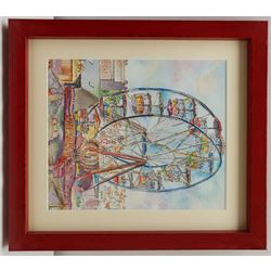 Penny Wicks (British 1949-): Luna Park Scarborough, watercolour and ink signed 28cm x 24cm