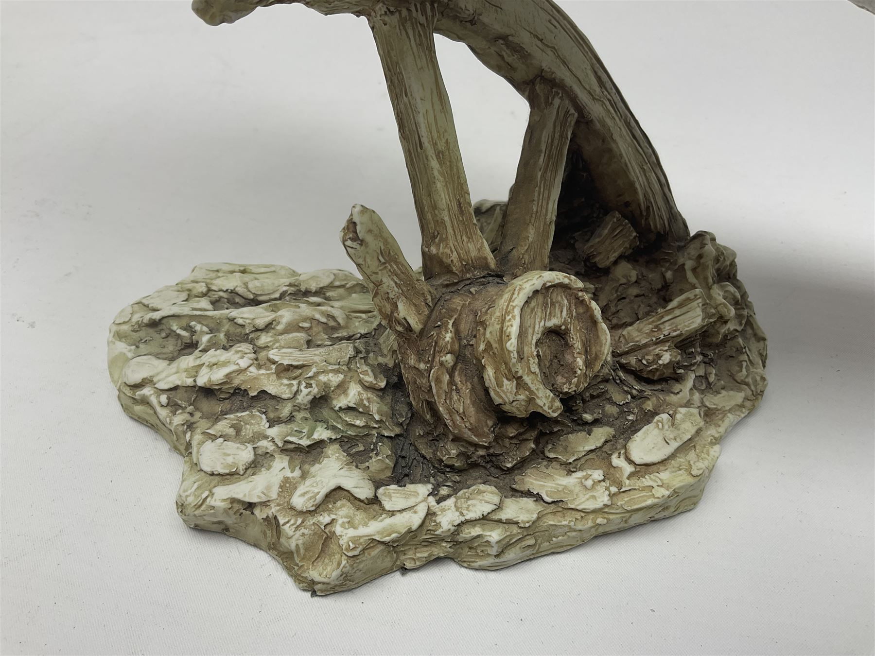 Border Fine Arts figure Barn Owl in Flight B1532, boxed with certificate, together with Country Artists figure Tawny Owl with Honeysuckle CA441, tallest H31.5cm