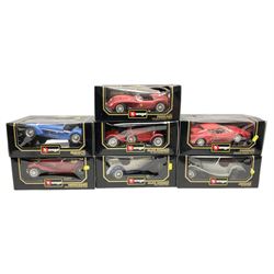 Bburago - seven 1:18/1:20 scale die-cast models comprising Jaguar SS100 (1937), Alfa Romeo 8C 2300 Monza (1931), Alfa Romeo 2300 Spider (1932), Ferrari Testarossa (1984), Bugatti Type 59 (1934), Mercedes Benz 500K Roadster (1936) and Ferrari 250 Testa Rossa (1957); all boxed (7)