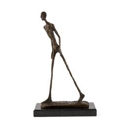 After Giacometti - Bronze abstract figure Walking Man, upon a rectangular marble base, H45cm