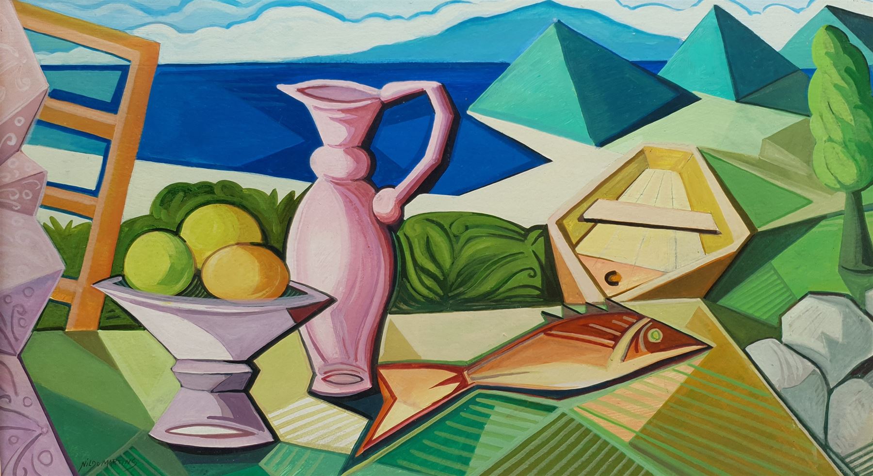 Nildo Martins (Brazilian 1948-): Spirit of Santa Catarina, oil on board signed 34cm x 61cm