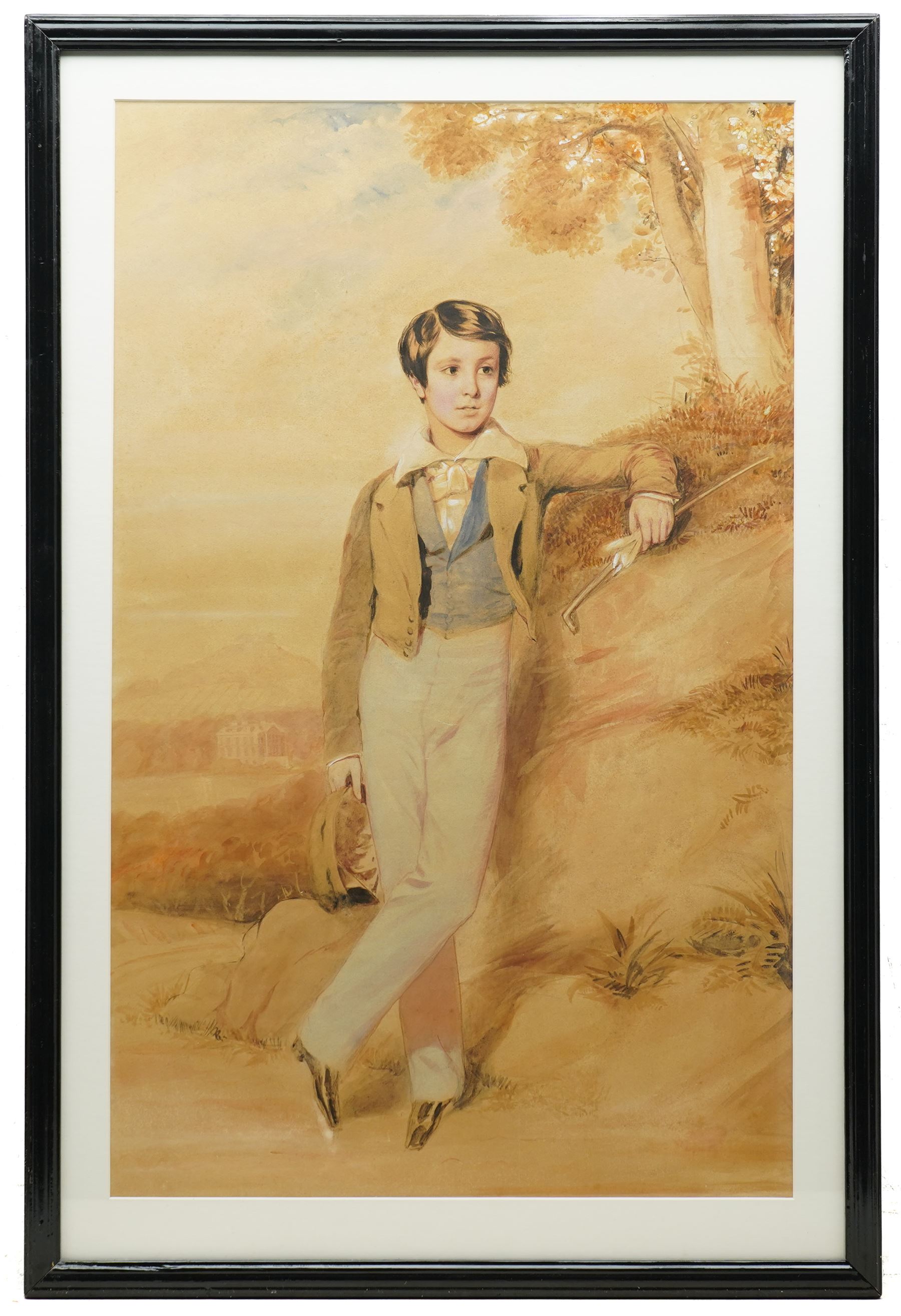 Attrib. George Richmond (British 1809-1896): Full-length Portrait of a Boy, watercolour unsigned 65cm x 41cm