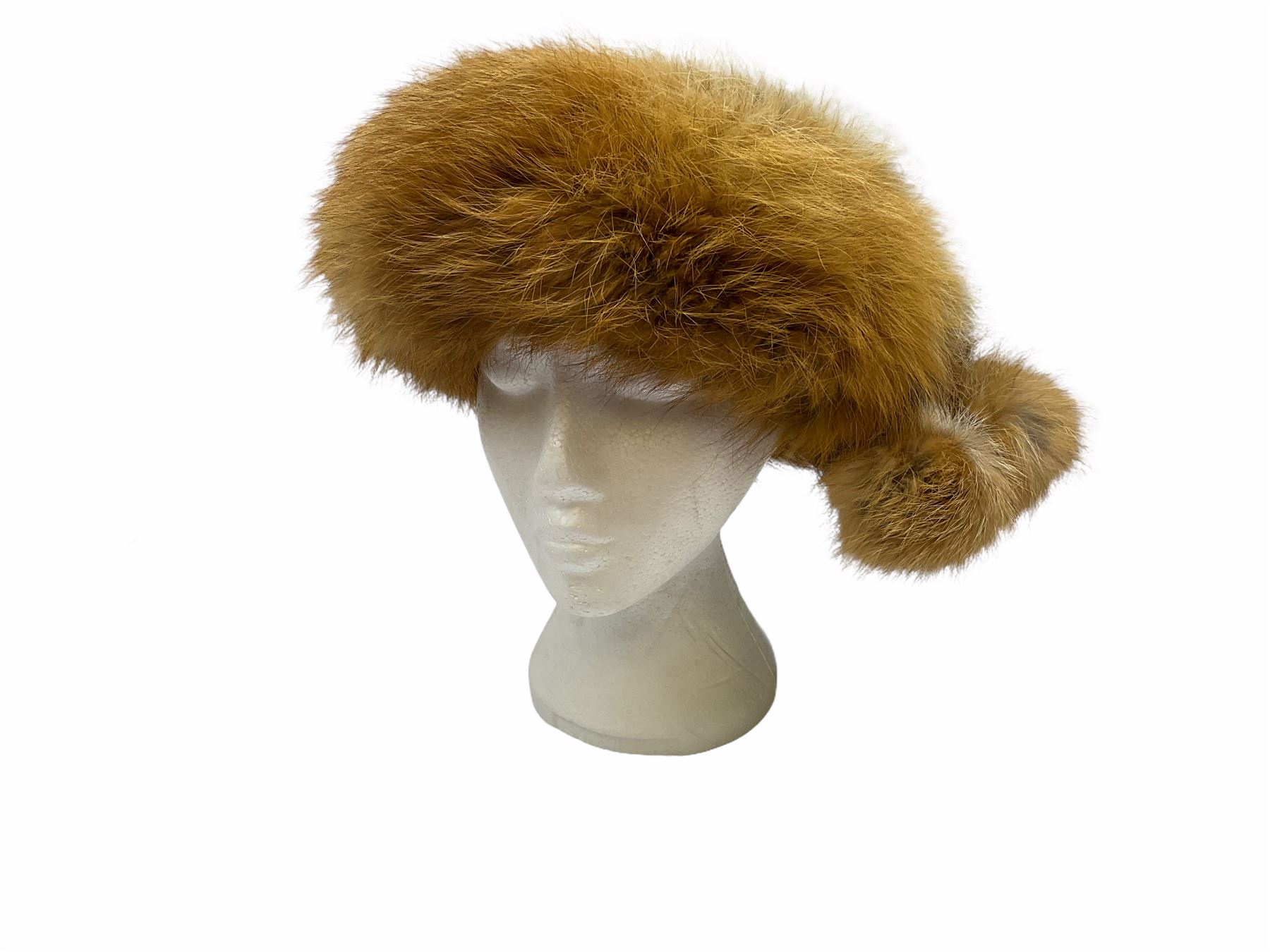 White Saga fox stole, together with Cresta Red fox fur hat, Red fox fur headband, a fur headband and matching cuffs, Harris Tweed clutch bag with fur trim, a fur clutch bag and an Ostrich feather and mohair scarf. 
