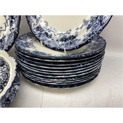 Late Victorian blue and white Chatsworth K Mayers & Co dinner wares, to include four lidded tureens, ladle, nine dinner plates, meat plate etc