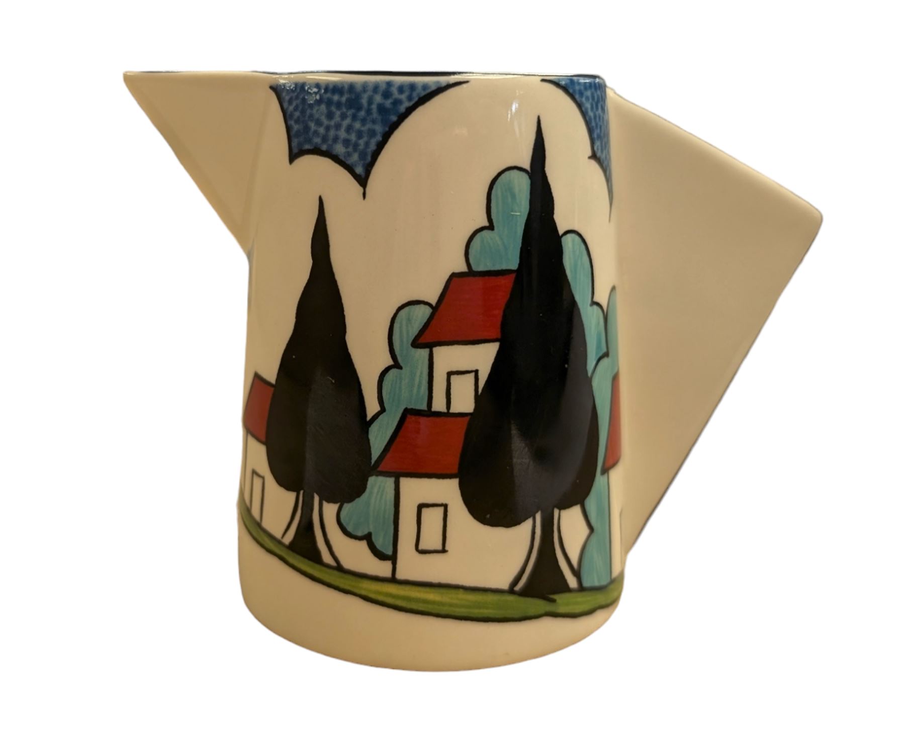 Wedgwood Clarice Cliff Bizarre May Avenue pattern conical milk jug, H8.5cm