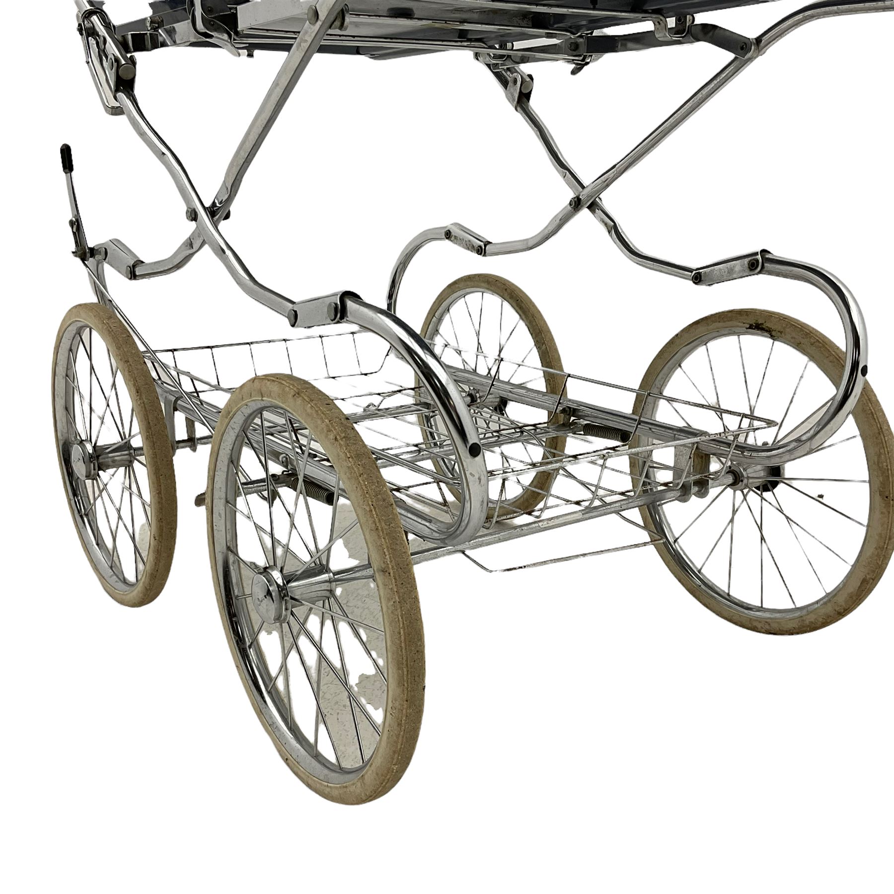 Silvercross pram, in light blue finish on chromed metal frame