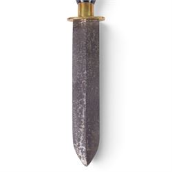 1930s German diver's knife by Siebe Gorman & Co, with double edged 20cm blade, brass crossguard and turned Bakelite handle, housed within brass scabbard with leather belt-loop